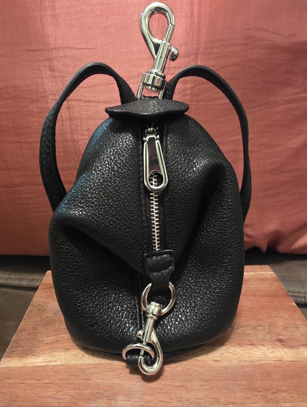 Rebecca Minkoff Mini Julian Key Fob, Black, Pebbled Leather, Bag Charm, Like New